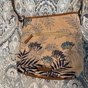 Tommy Bahama Tan and Blue Floral Crossbody Bag
